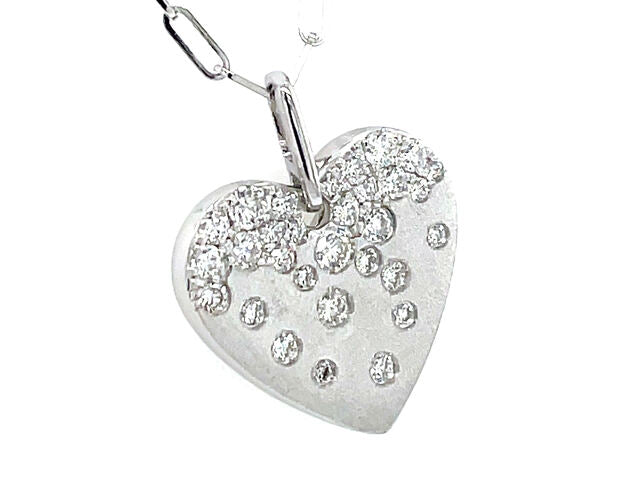 14K White Gold Diamond Confetti Heart Pendant with 18" Chain