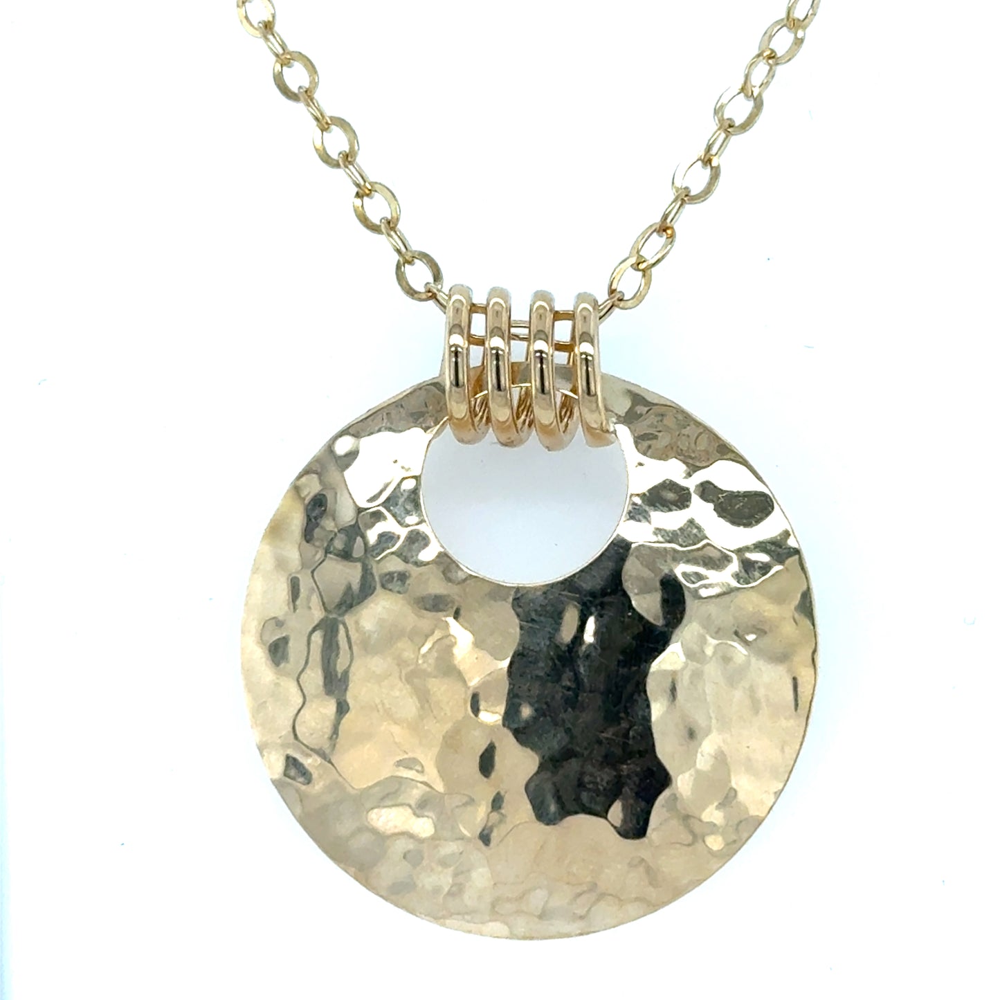 14K Yellow Gold Hammered Disc Pendant & Chain