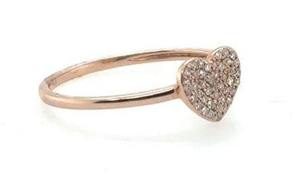 14K Rose Gold Petite Pave Diamond Heart Ring Size 6.5