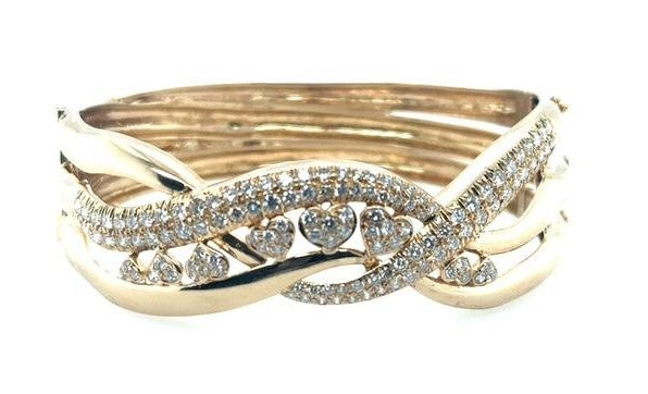 14K Yellow Gold Pave Diamond Bangle Bracelet