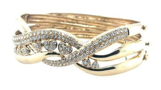 14K Yellow Gold Pave Diamond Bangle Bracelet