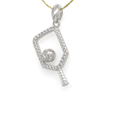 Sterling Silver Cubic Zirconia Pickleball Paddle Pendant