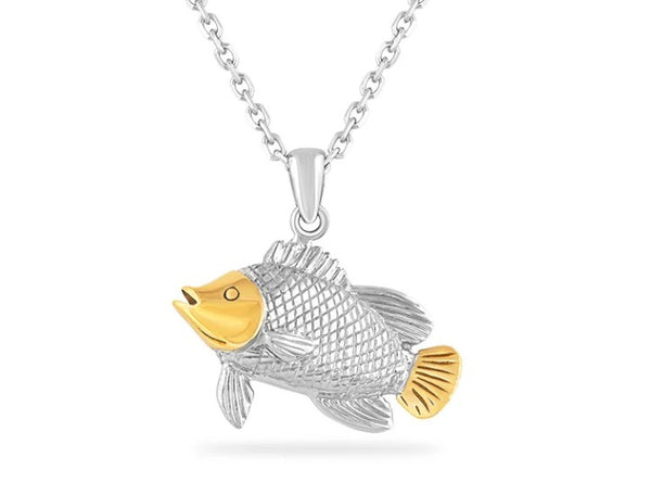 Sterling Silver & 14K Gold Triple Tail Fish Pendant 18" Chain