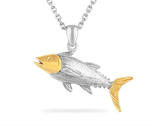 Sterling Silver & 14K Yellow Gold Tuna Fish Pendant - 33mm