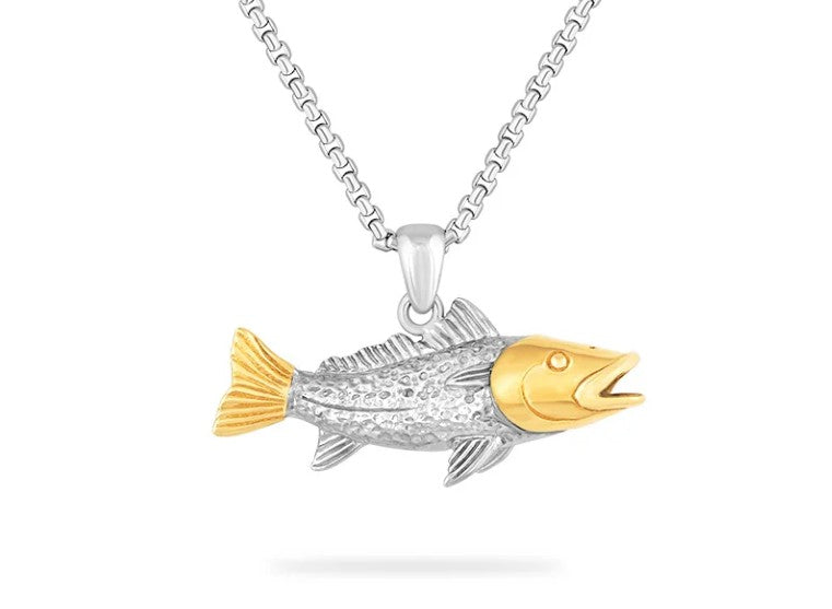 Sterling Silver & 14K Gold Carp Fish Pendant with 18" Chain