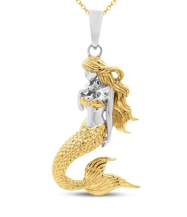 Sterling Silver Gold Plated Mermaid Pendant 28.5mm