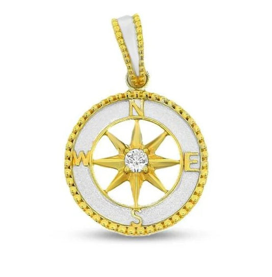 Sterling Silver Gold Plated Compass Pendant with Cubic Zirconia
