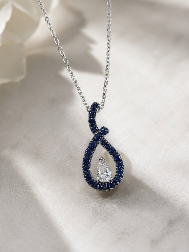 Sterling Silver Created Sapphire Pendant with 18" Chain