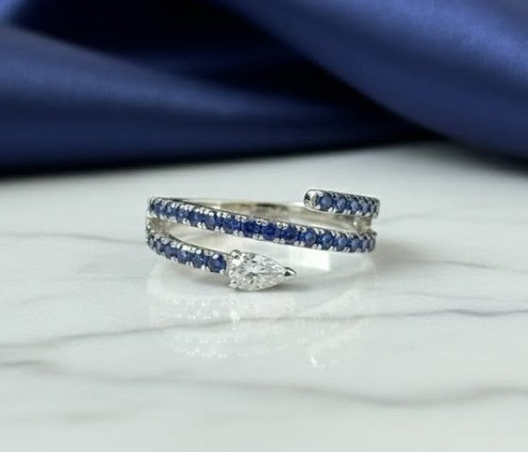 Sterling Silver Blue & White CZ Bypass Twist Ring