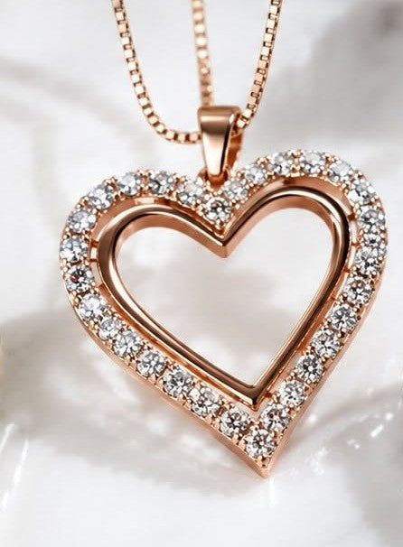 925 Sterling Silver Rose Gold Plated CZ Heart Pendant Necklace 18"