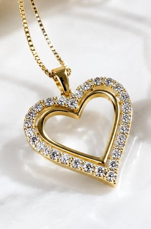 Sterling Silver Yellow Gold Plated CZ Heart Pendant Necklace 18"