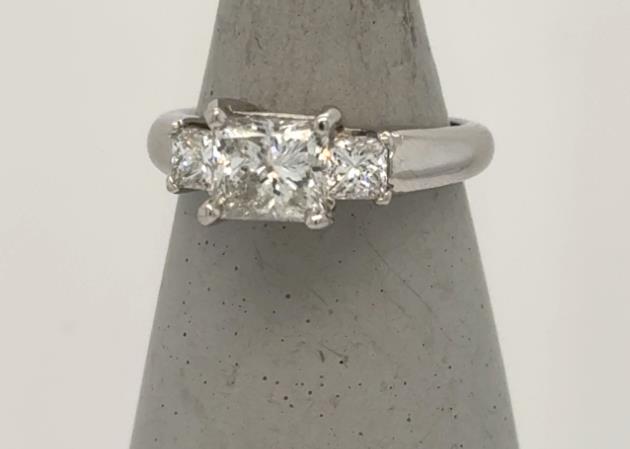 Platinum Princess Cut Diamond Three Stone Ring