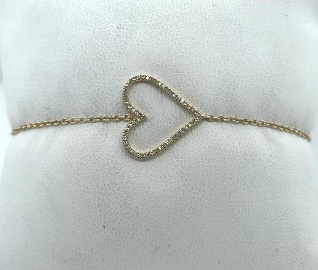 14K Gold Petite Diamond Heart Bracelet with Rolo Chain