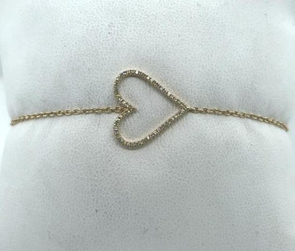 14K Gold Petite Diamond Heart Bracelet with Rolo Chain