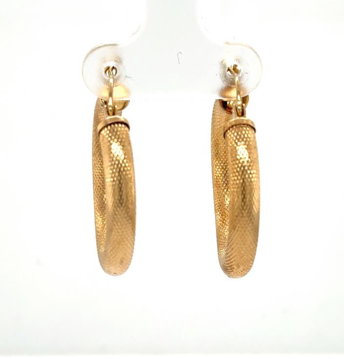 14K Yellow Gold Textured Hoop Earrings