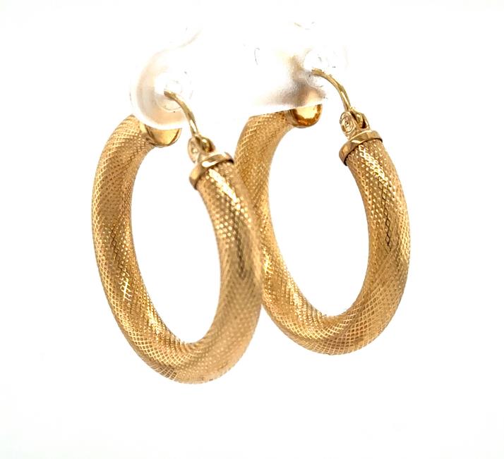 14K Yellow Gold Textured Hoop Earrings