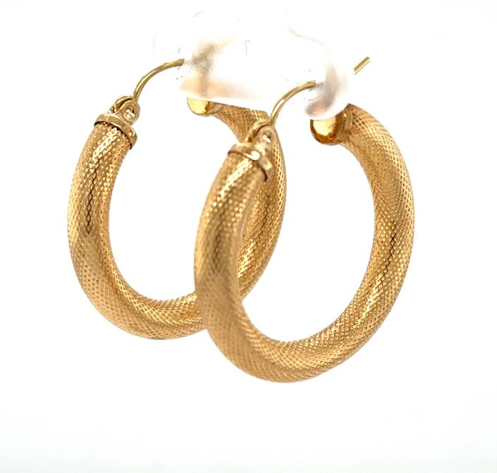 14K Yellow Gold Textured Hoop Earrings