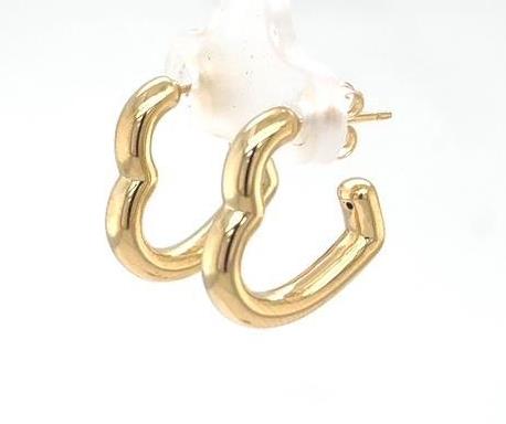 14K Yellow Gold Heart Shape Hoop Earrings for Women