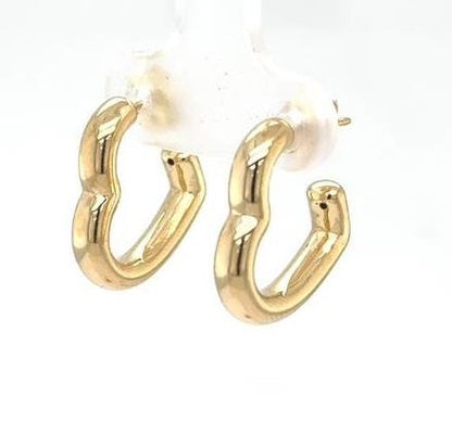 14K Yellow Gold Heart Shape Hoop Earrings for Women