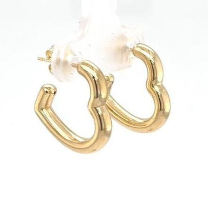 14K Yellow Gold Heart Shape Hoop Earrings for Women