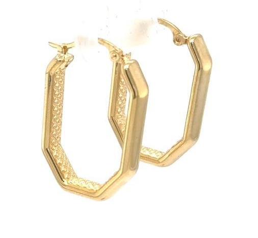 14K Yellow Gold Octagon Hoop Earrings