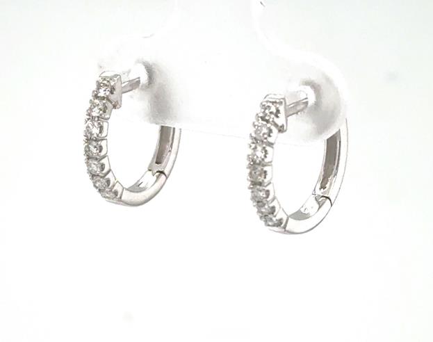 14K White Gold Diamond Huggie Hoop Earrings