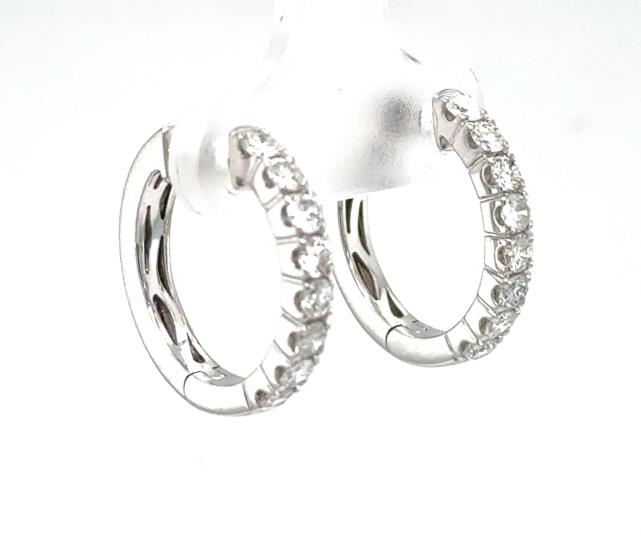 14K White Gold Diamond Hoop Earrings