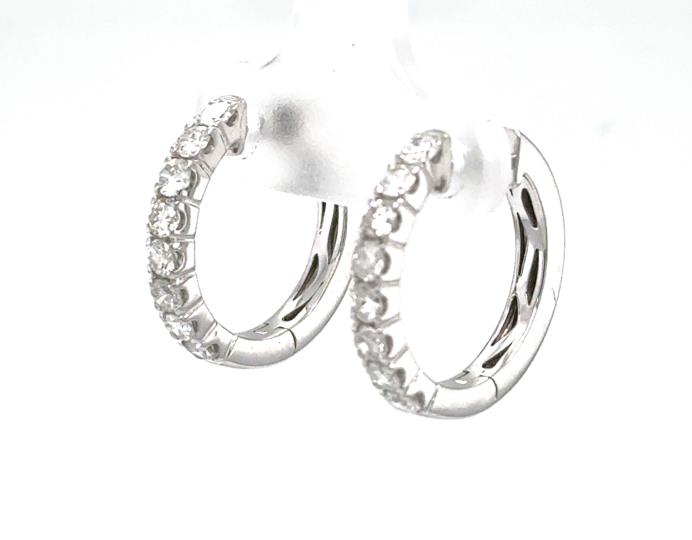 14K White Gold Diamond Hoop Earrings