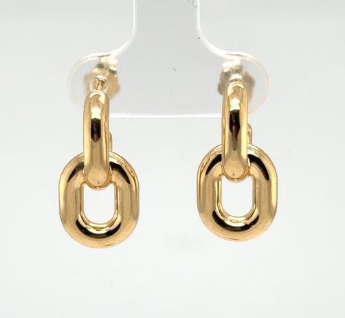 14K Yellow Gold Oval Double Link Earrings