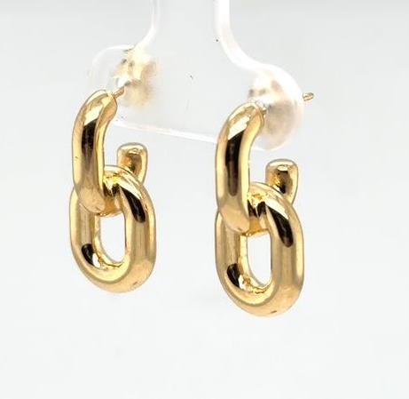 14K Yellow Gold Oval Double Link Earrings