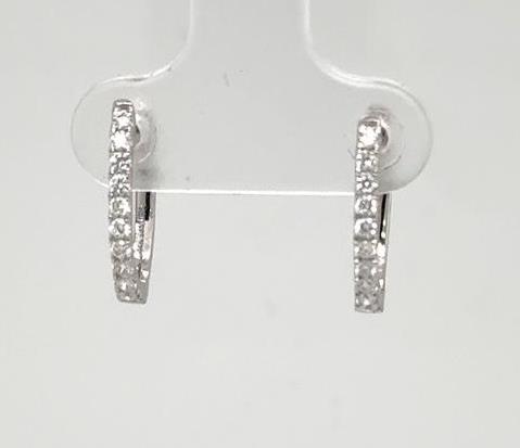 14K White Gold Petite Oval Diamond Huggie Earrings