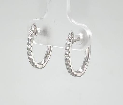 14K White Gold Petite Oval Diamond Huggie Earrings