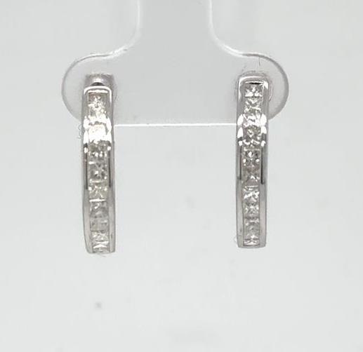 14K White Gold Princess Cut Diamond Hoop Earrings