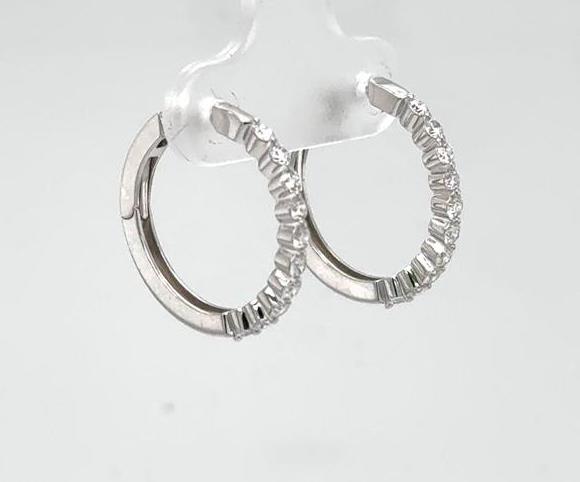 14K White Gold Diamond Hoop Earrings