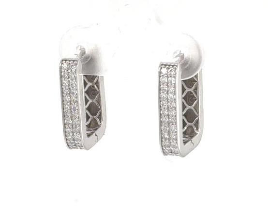 14K White Gold Rectangular Diamond Hoop Earrings