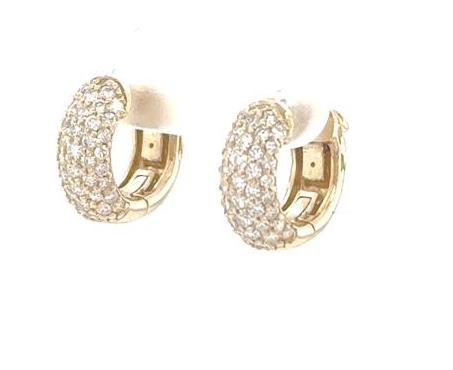 14K Yellow Gold Pave Diamond Huggie Earrings