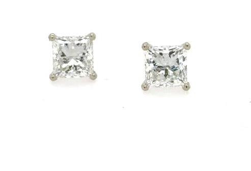 14K White Gold 2.16ctw Lab Grown Princess Cut Diamond Stud Earrings