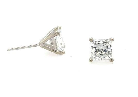 14K White Gold 2.16ctw Lab Grown Princess Cut Diamond Stud Earrings