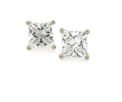 14K White Gold 2.8ctw Lab Grown Princess Cut Diamond Stud Earrings