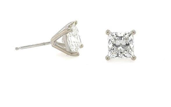 14K White Gold 2.8ctw Lab Grown Princess Cut Diamond Stud Earrings