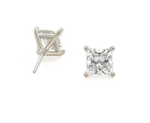 14K White Gold 2.8ctw Lab Grown Princess Cut Diamond Stud Earrings