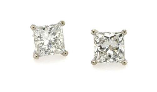 14K White Gold 3.42ctw Lab Grown Princess Cut Diamond Stud Earrings