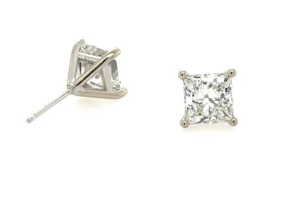 14K White Gold 3.42ctw Lab Grown Princess Cut Diamond Stud Earrings