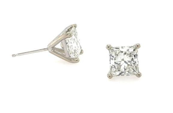 14K White Gold 3.42ctw Lab Grown Princess Cut Diamond Stud Earrings