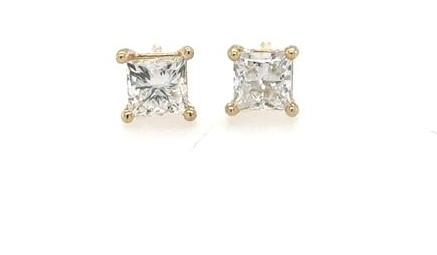 14K Yellow Gold 0.80ctw Lab Grown Princess Cut Diamond Stud Earrings