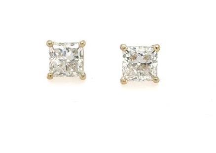 14K Yellow Gold 1.55ctw Lab Grown Princess Cut Diamond Stud Earrings