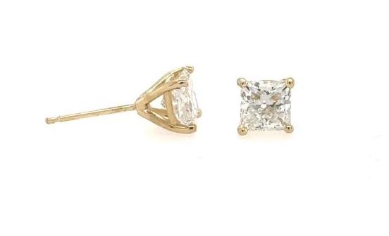 14K Yellow Gold 1.55ctw Lab Grown Princess Cut Diamond Stud Earrings