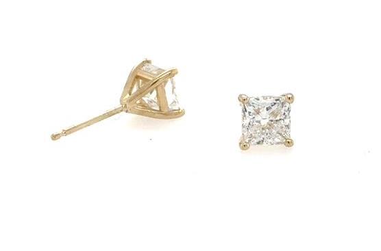 14K Yellow Gold 1.55ctw Lab Grown Princess Cut Diamond Stud Earrings