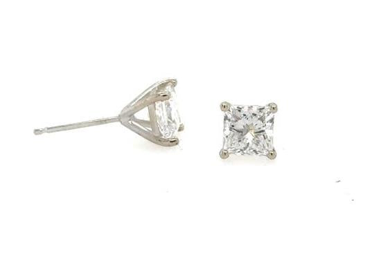 14K White Gold 1.55ctw Lab Grown Princess Cut Diamond Stud Earrings