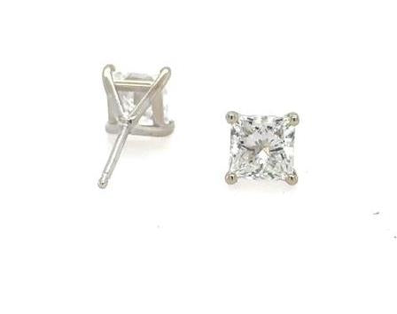 14K White Gold 1.55ctw Lab Grown Princess Cut Diamond Stud Earrings